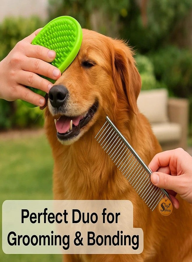 Sage Square Full Steel Grooming Comb & Palm Bath Massage Comb for Dogs & Cats | Dual Pet Grooming Set for Shedding, Detangling, Bathing & Massaging | Gentle on Skin, Removes Loose Hair, Dirt & Tangles - Image 5